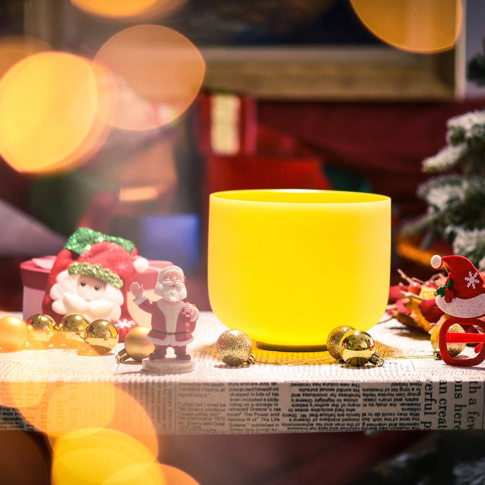 TOPFUND 432Hz E Note Yellow Crystal Singing Bowl Solar Plexus Chakra with Artificial Leather Carrying Case and Singing Bowl Mallet Suede Strikers - TOPFUND Crystal Singing Bowl